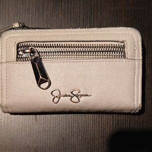 Jessica Simpson White Leather Zip Card Wallet